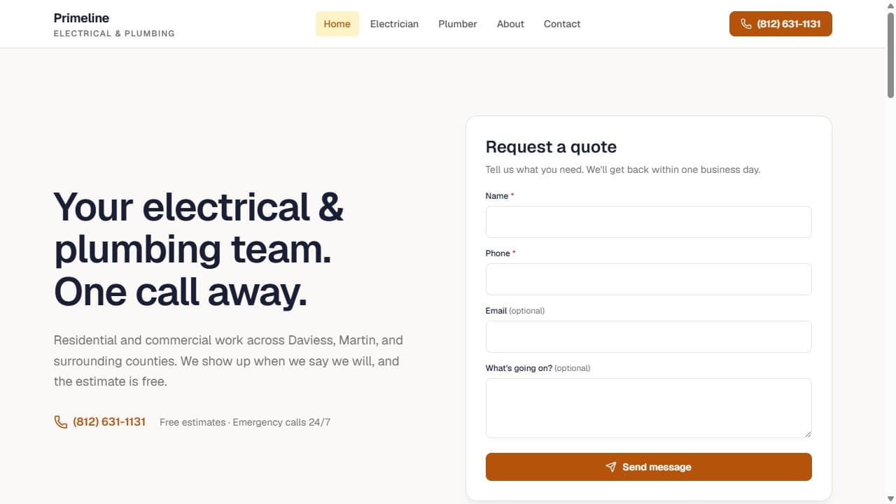 website built for a plumbing company