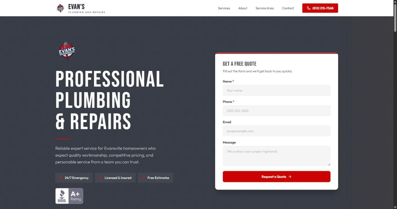 How We Built a Professional Multi-Section Website for Evans Plumbing for Just $499