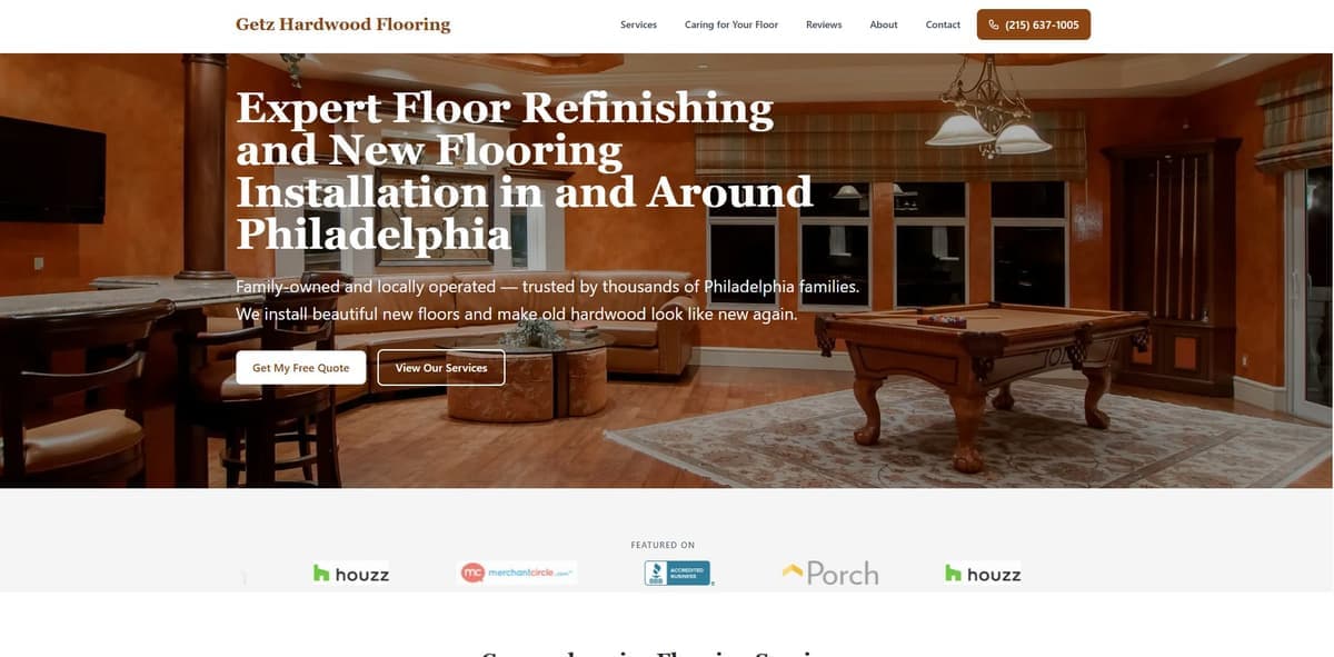 Custom website for Getz Hardwood Flooring — flooring services
