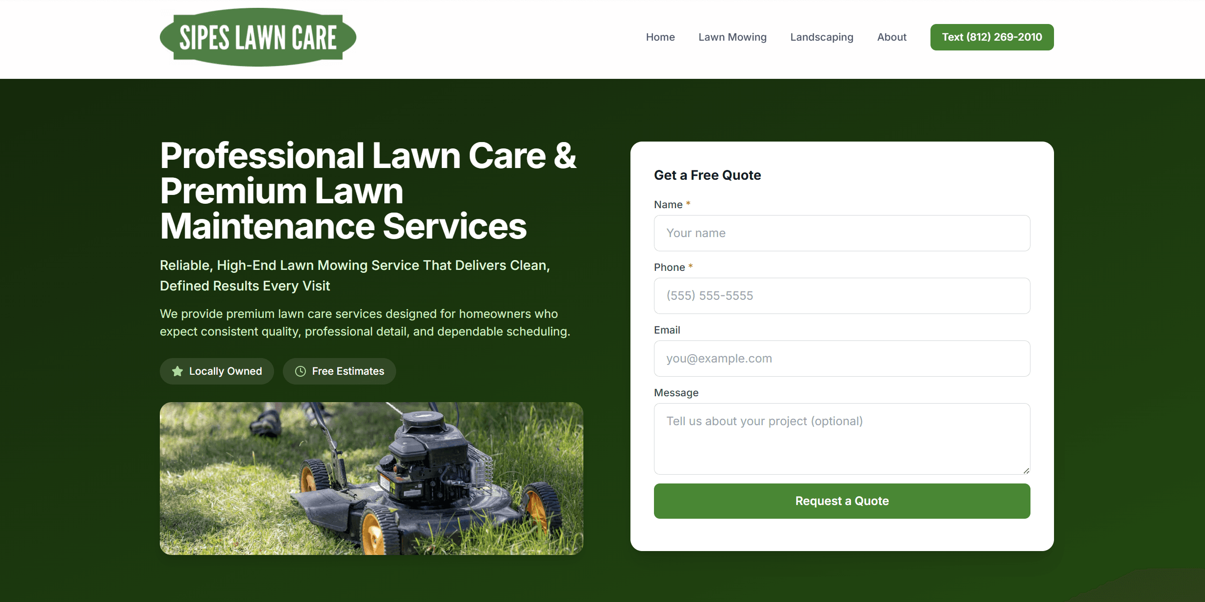 Custom website for Sipes Lawn Care — lawn care services