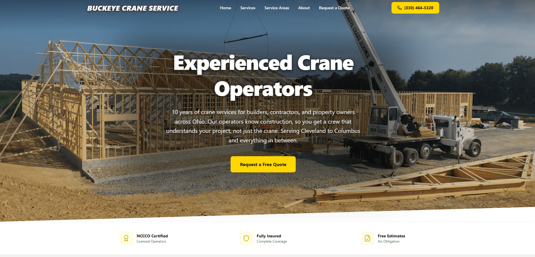 Custom website for Buckeye Crane Service — crane services services
