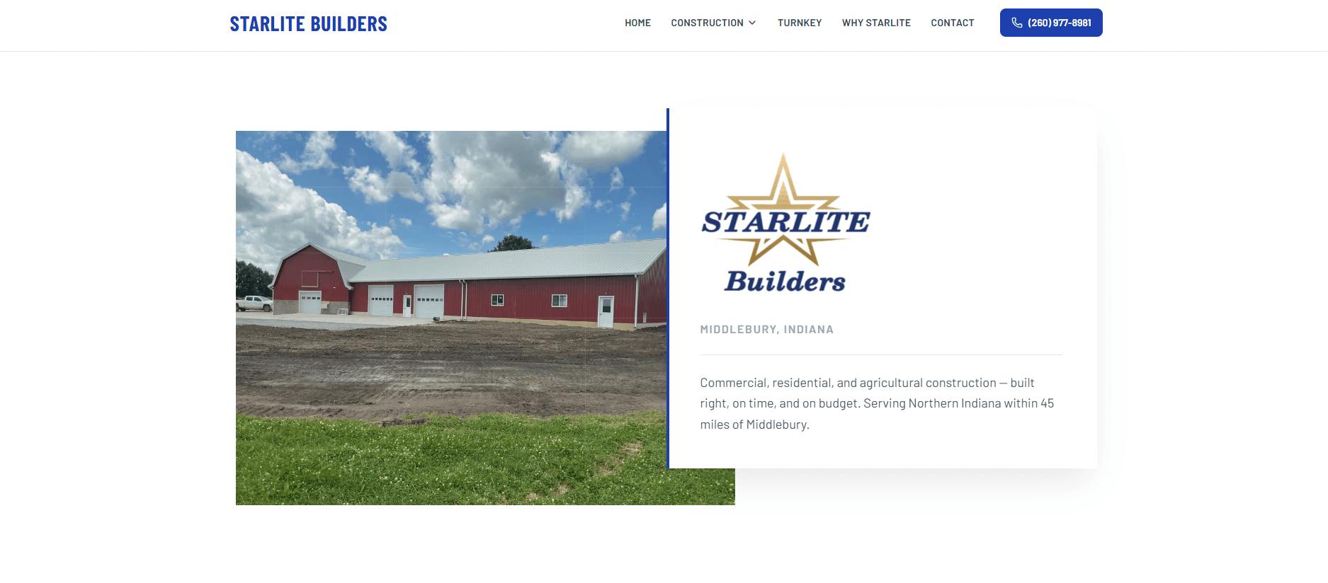 Custom website for Starlite Builders — general contractor services